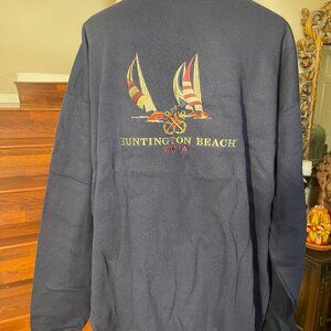 Oarsman Men's XXL Embroidered Huntington Beach Sailboats Navy Blue Sweatshirt
